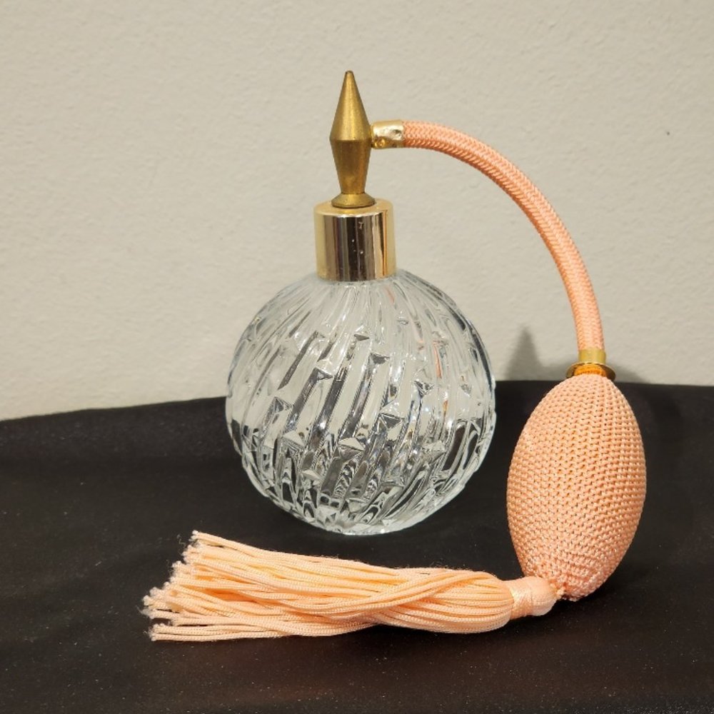 Vintage Clear Cut Glass Perfume Bottle with Atomizer